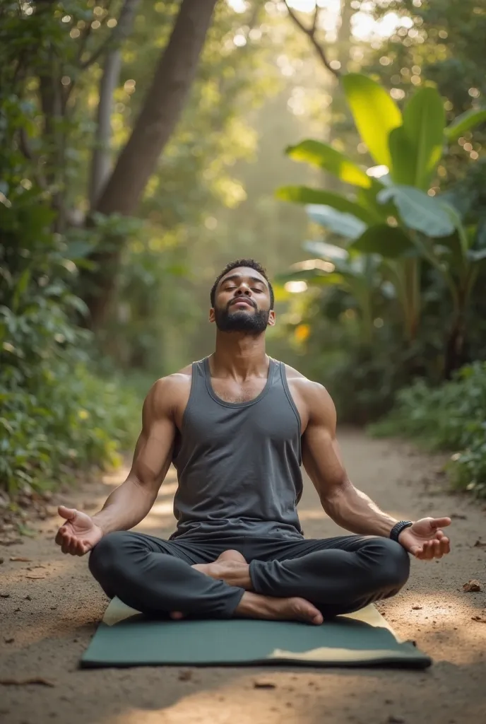 A man is lying on a yoga mat 