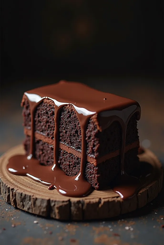 Cinematic chocolate scene,  chocolate cake ,  dark background, high-quality photo, wet texture, glaze, studio photo, piece, shallow depth of field,  vignette, t-shirts are very detailed, big budget, hips, cinemascope, gloomy,  epic, gorgeous, film grain, g...