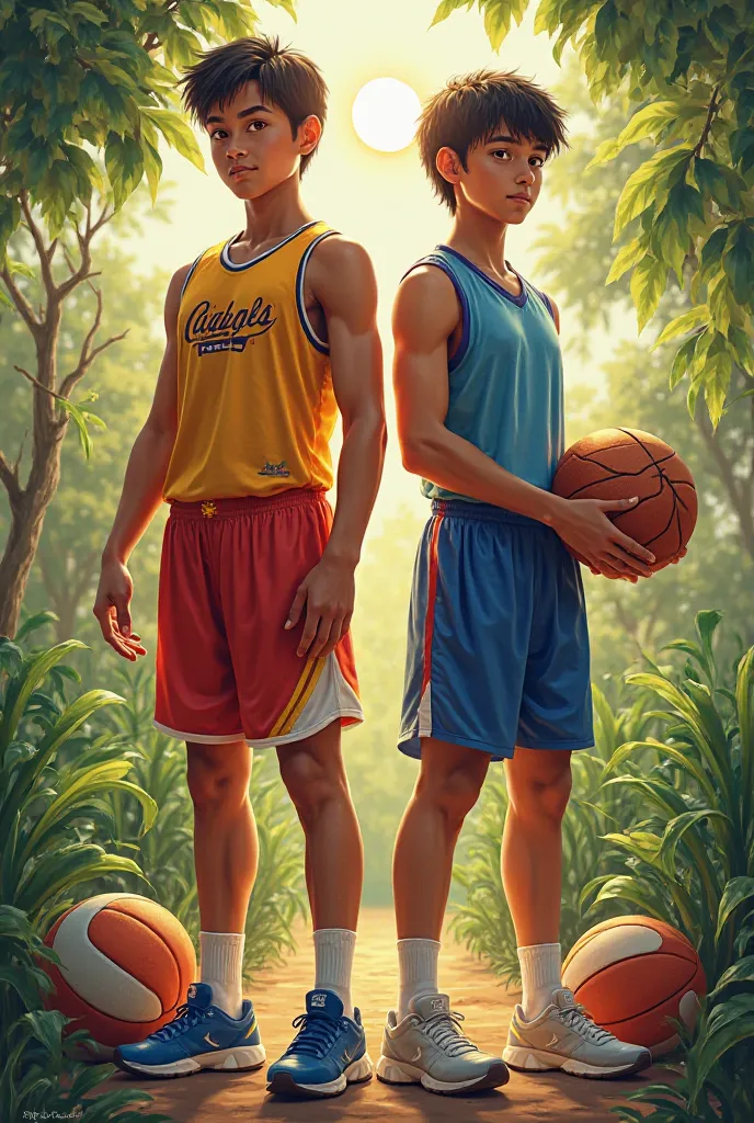 A sk cup portrait that shows a volleyball and basketball player to present our barangay sucol in the SK cup