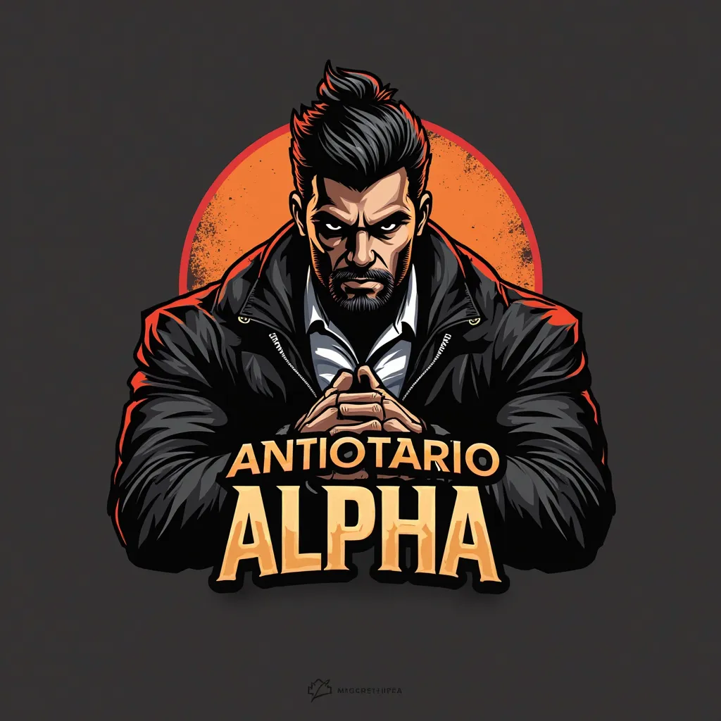 Create an impactful logo for an Instagram page called 'ANTIOTARIO ALPHA'. The design should convey strength, intelligence and attitude, combining masculine and strategic elements. Include a realistic mascot, such man with a confident and dominant expressio...