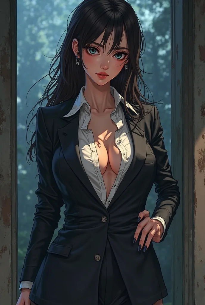 Anime girl wearing seductive men's clothes 