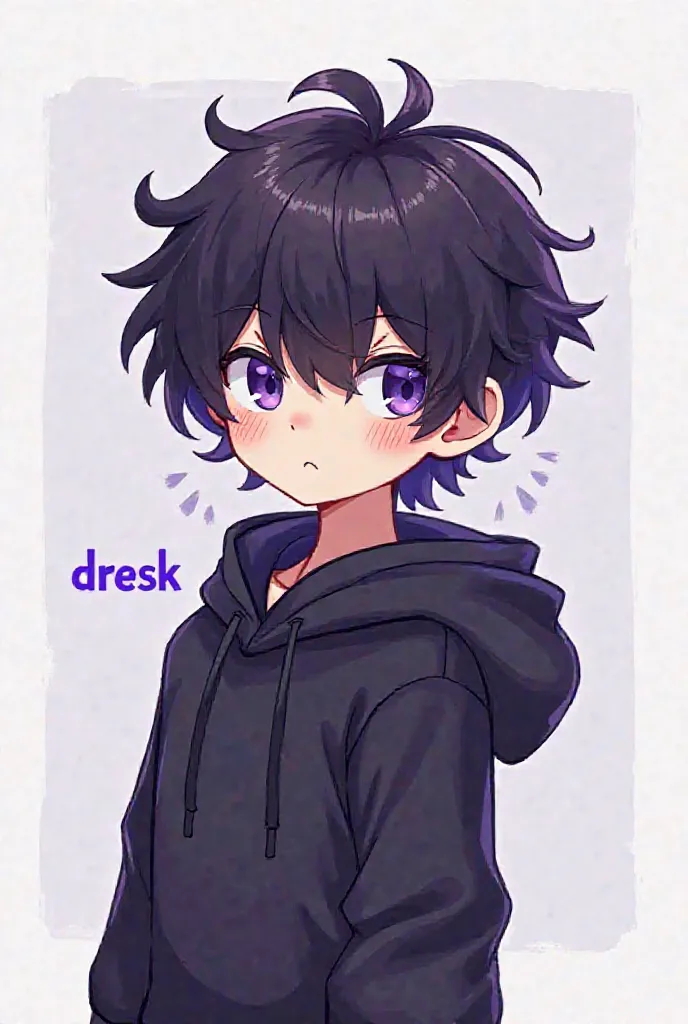 Streamer logo , of a book-haired boy wearing black clothes likes the color purple and that he says "Dresk" And it looks nice  