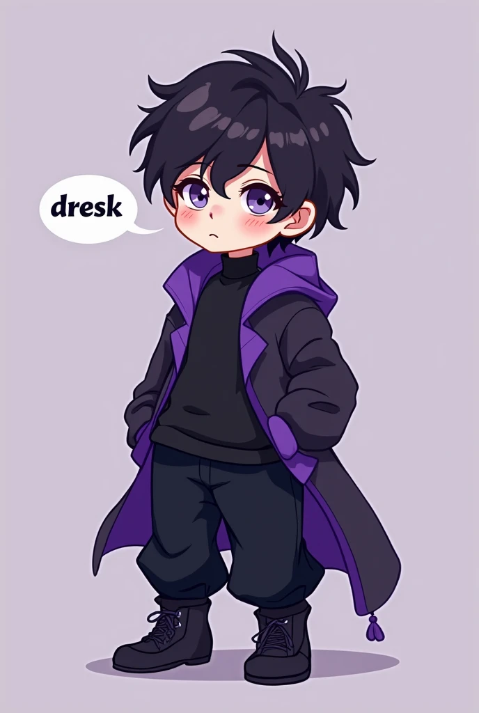 Streamer logo , of a book-haired boy wearing black clothes likes the color purple and that he says "Dresk" And it looks nice for channel logo 