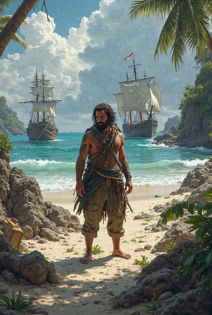 Robinson Crusoe left in the middle of a shipwreck