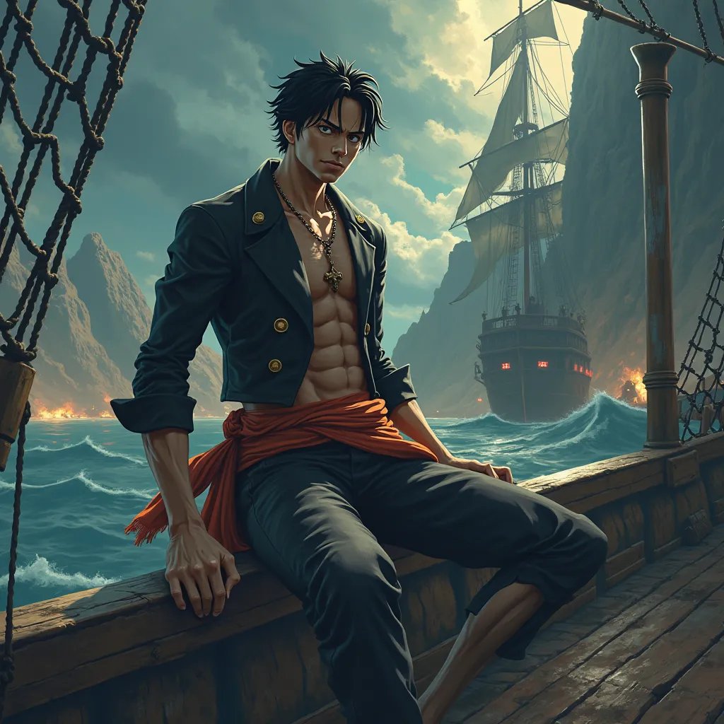 I want wallpapers of Luffy, the pirate king, on the ship, and the picture should be realistic, mysterious and scary I want the picture to be real and realistic I want the picture to be real and realistic and I want Zoro to be with Luffy