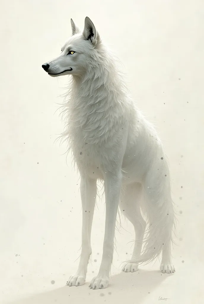 I want to make an image of a drawing of a wolf, Is the wolf translucent, like a very tall spirit , Kind of ghostly, a drawing that looks like it was made on paper, as a draft, sketch