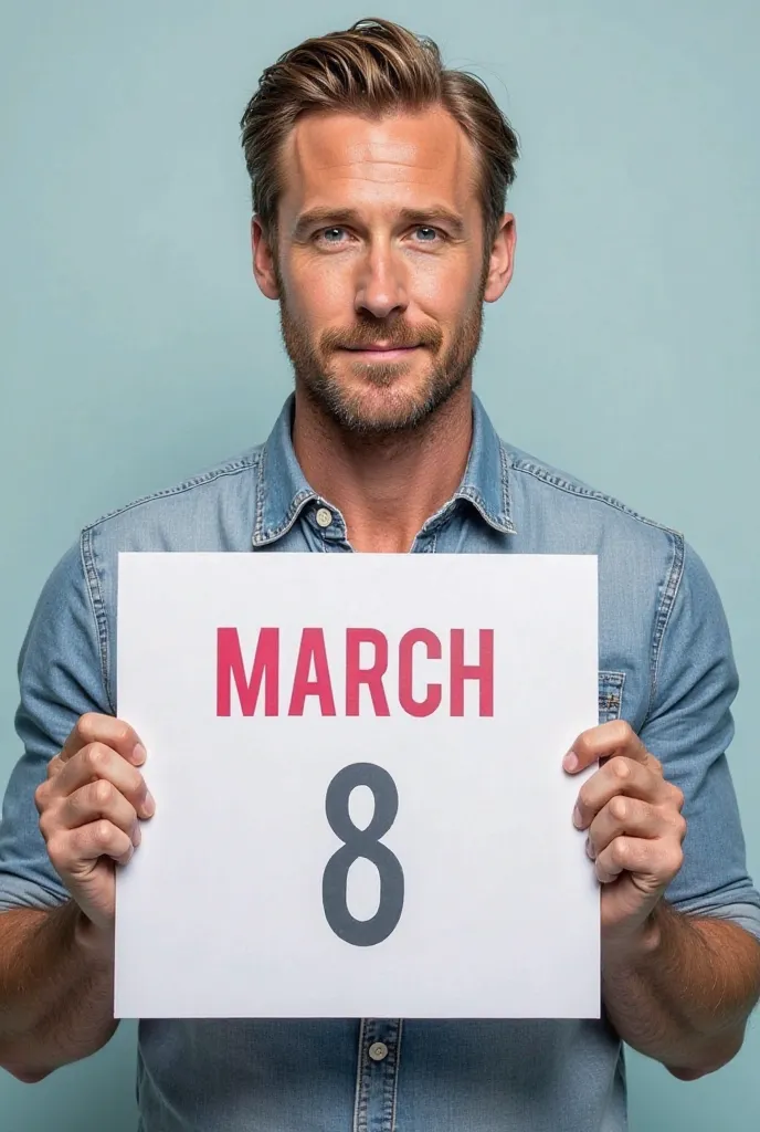 Ryan Gosling holds a March 8 greeting sign 