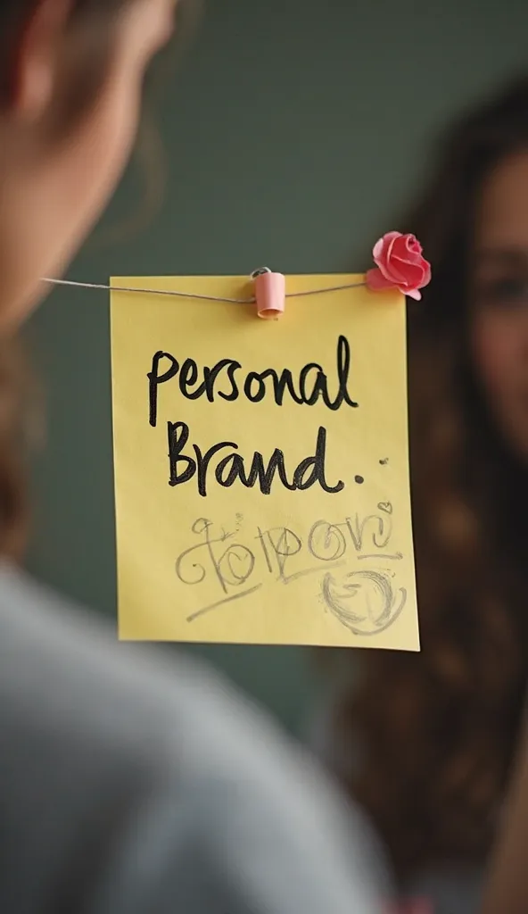 handwritten post it note saying " Personal Brand " on the mirror