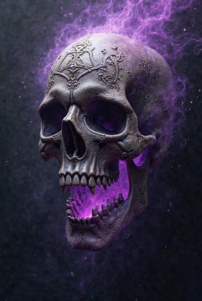 A black and purple skull of a wizard