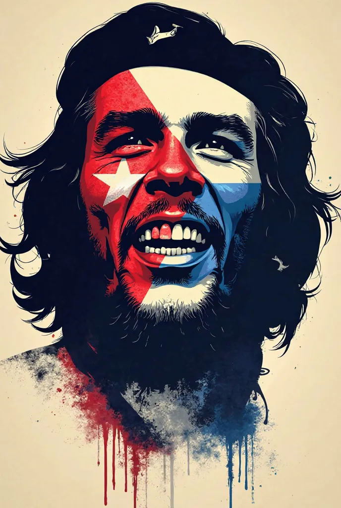 Che Guevara's skull painted in the colors of Cuba. With a dark smile and sharp teeth. In vector