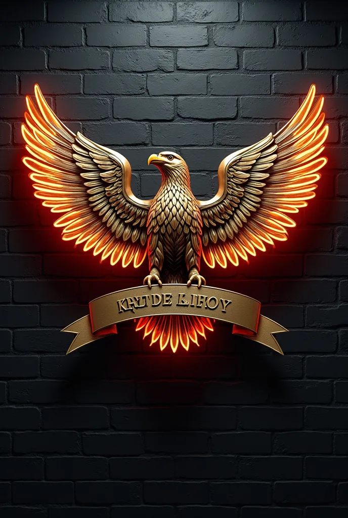 Full HD display , wings ,  is a combination of gold and black ,  A ribbon bearing the name  ,  and wings ,  stereoscopic logo  * ahmedelkholy *. fluorescent lighting and a red LED lamp on the side of the logo ,  . A sparkling black brick background , eagle...