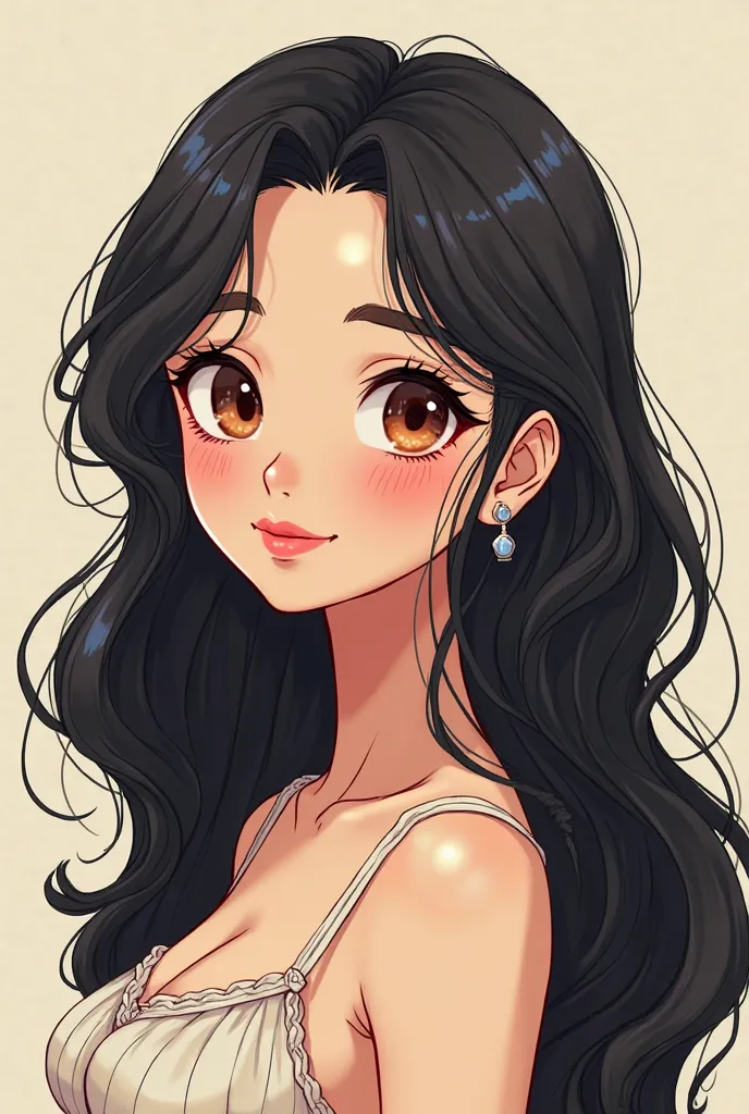 Pretty girl with long black hair brown eyes cartoon 
