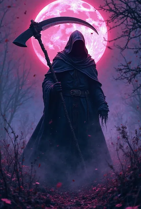 High quality and high resolution image as the shadowy grim reaper dressed in plague doctor clothes wielding a scythe in a graveyard under the crimson moonlight, on the background the word "WSs" big and loud and scary, all the above in cyberpunk theme purpl...