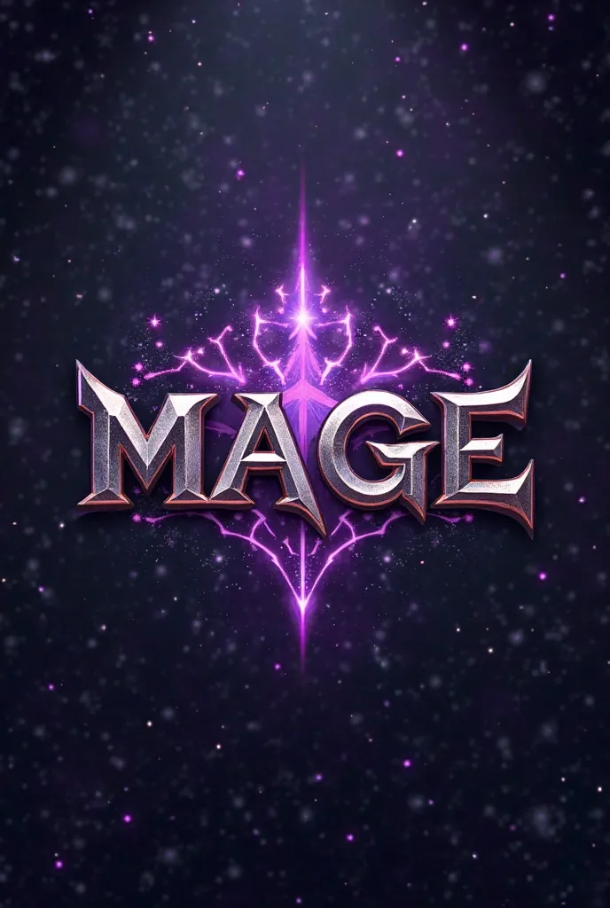 create a logo with just LETTERS in the style of the game MU ONLINE with the word MAGE , same style as the mu online, Bottomless, More formal font, metallic color with purple sparkles