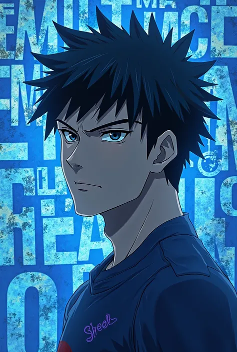 create an avatar with Michael Kaiser's character from the blue lock anime with beautiful blue BLAYZER text