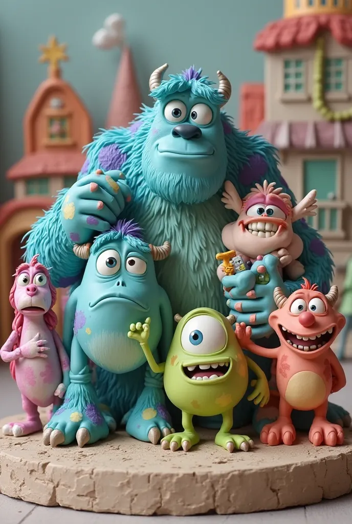 Create a template for a clay sculpture of characters from the movie monsters inc At least 6 characters 