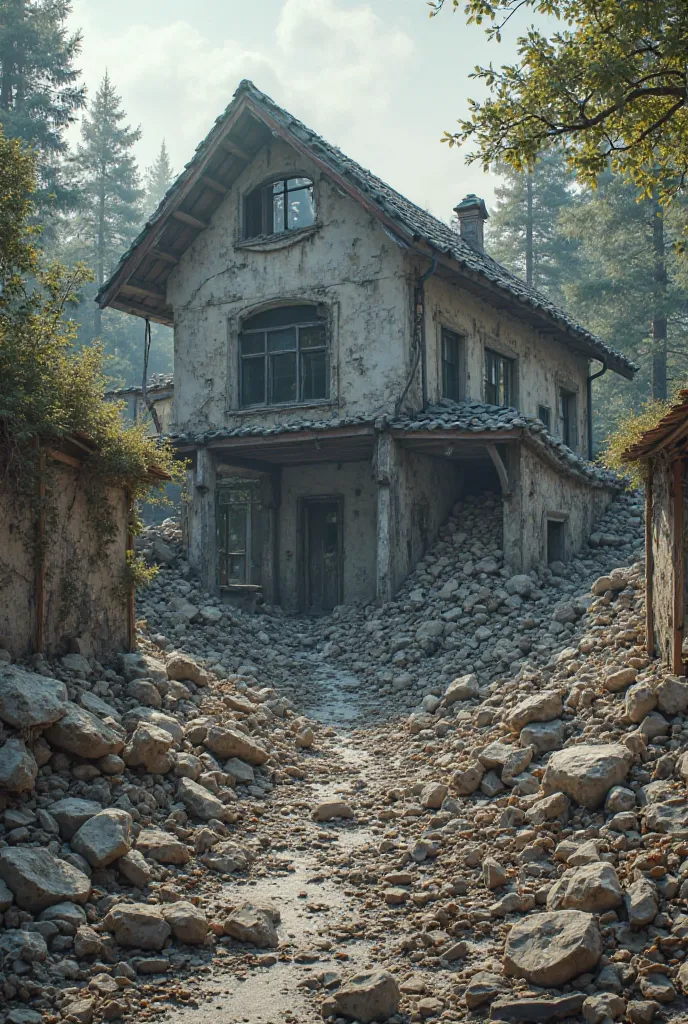 Devastated home by earthquake 