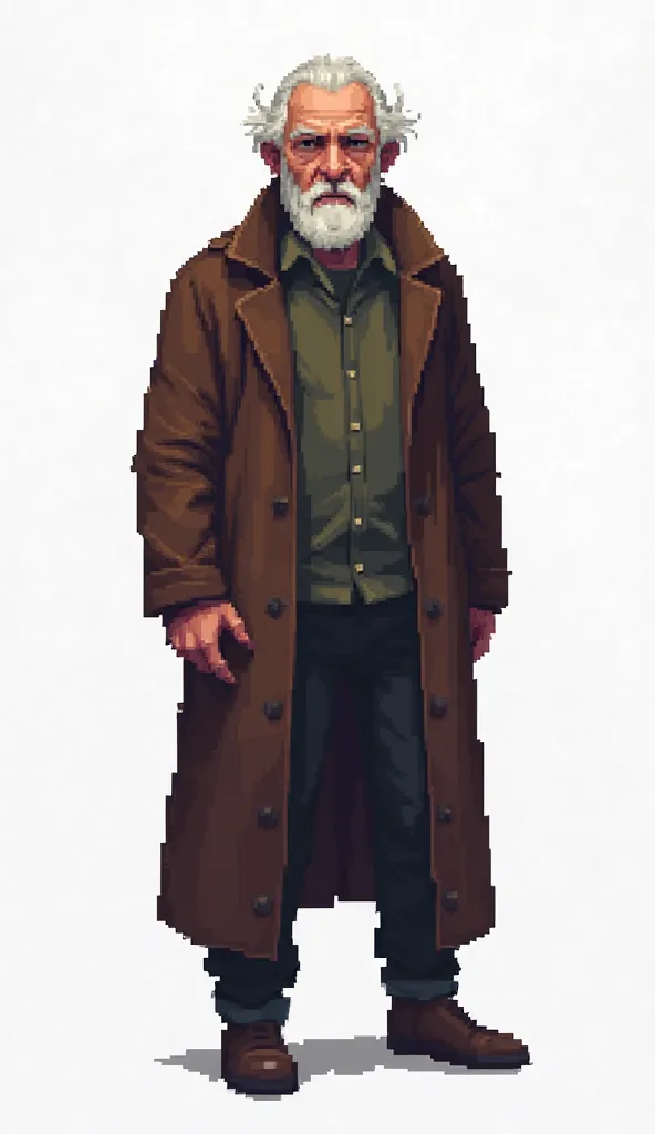 Create an original character in the pixel art, 2D. He must follow the same aesthetic as the previous character, with dark lighting with an air of mystery, Brown and clearly a character from a small town that is located in the middle of the forest. The char...