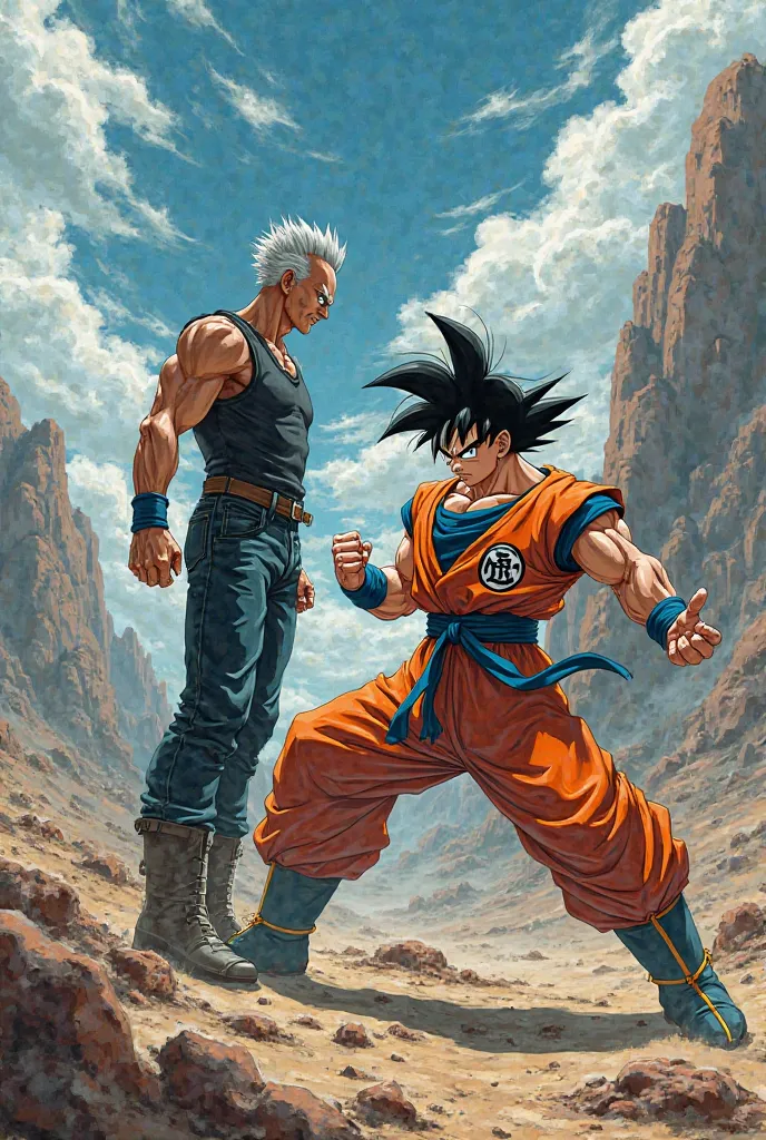 Akira Toriyama and Goku with battle pose