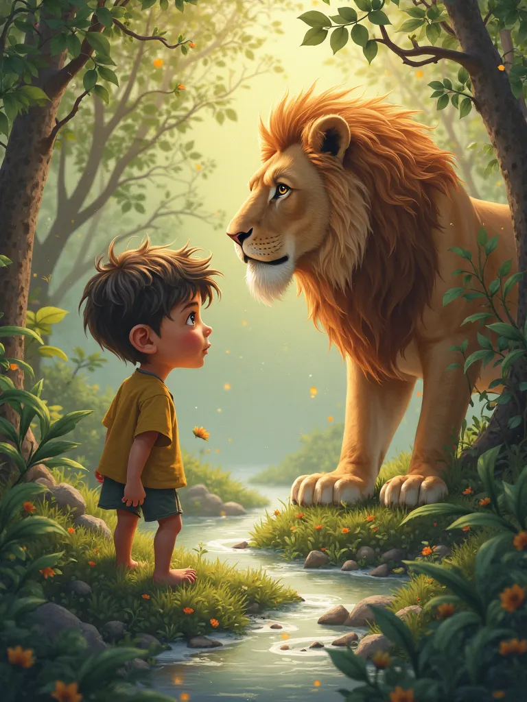 Boy and dream nature lion 