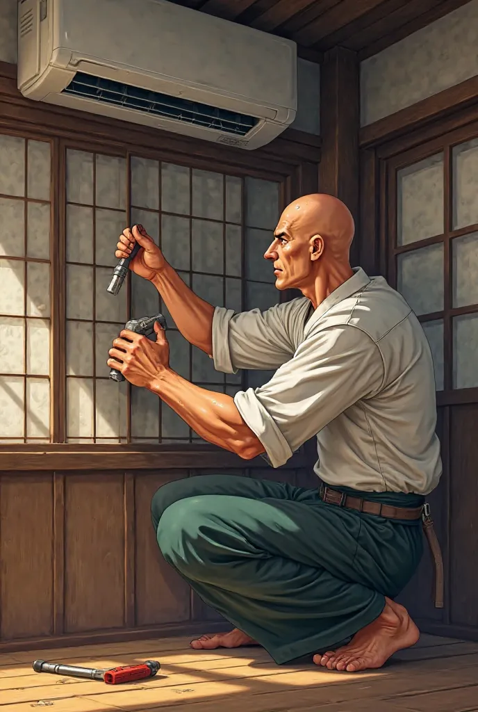 A Saitama sensei placing an air conditioner