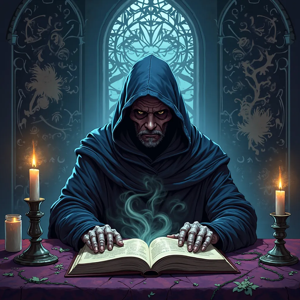 A creepy mystical storyteller. Style - graphics.