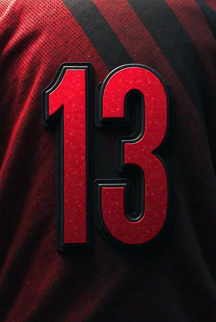 The number 13 on black and red football shirt background 