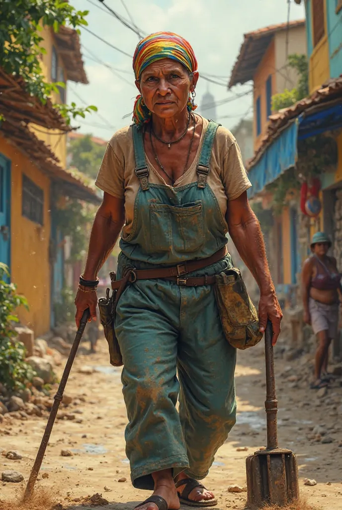 Create the image of a Gari woman, Street cleaner in Brazil