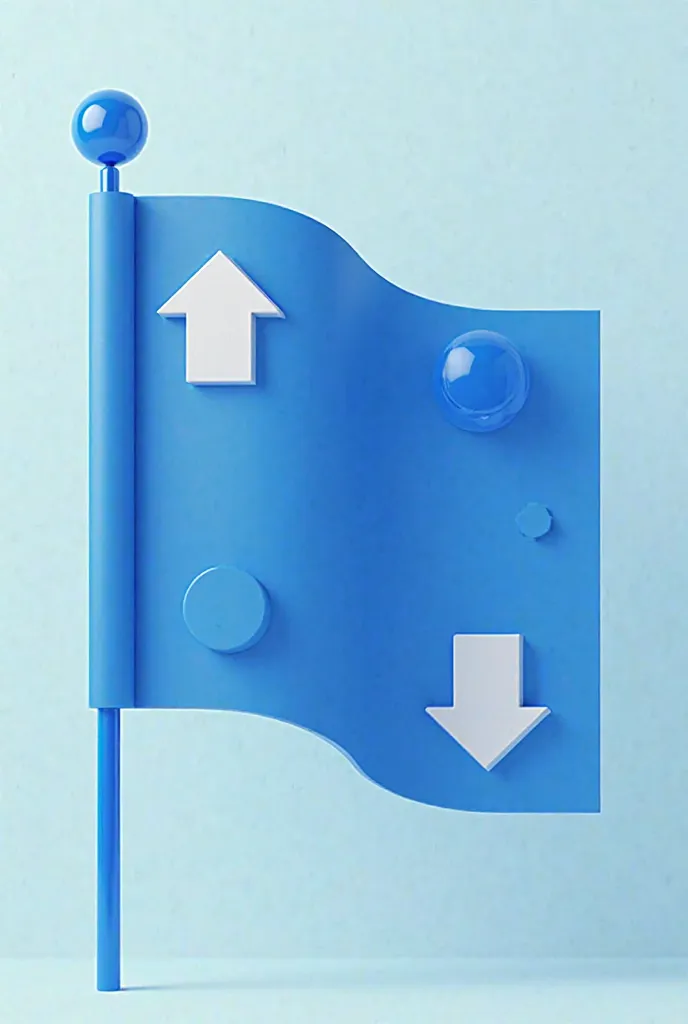 It's a blue flag with an arrow pointing up, another down, one for the right side on the left side and a ball in each corner of the flag.