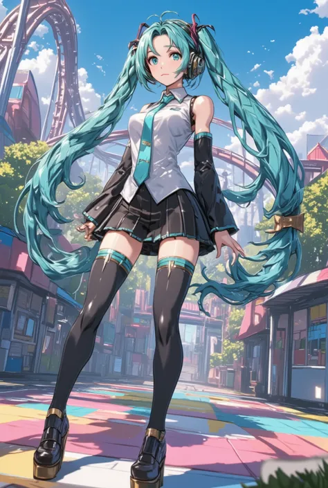 ( masterpiece、 Top Quality、 Top Quality、official art、  beautiful and beautiful  :1.2)、(one girl:1.3)  Hatsune Miku、twin tails, beautiful breasts,((masterpiece,complicated details)),1 girl,成熟した女性
BREAK
Hatsune Miku, Hatsune Miku, stupid hair,  Aqua Eyes, li...