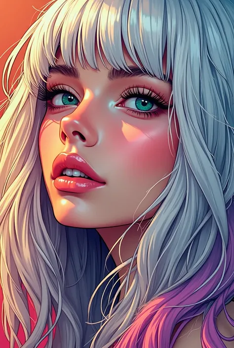 a close up of a woman with long hair and a colorful wig, in style of digital illustration, digital art. colorful comic, highly detailed vector art, stunning art style, comic digital art, color comics style, vector art style, detailed vectorart, vivid color...