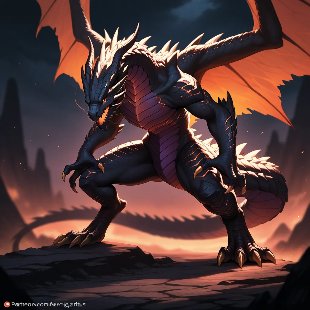 masterpiece, best quality,  Nergigantus,  Elder Dragon, without humans, Alone, claws, impressive pose, blurred background