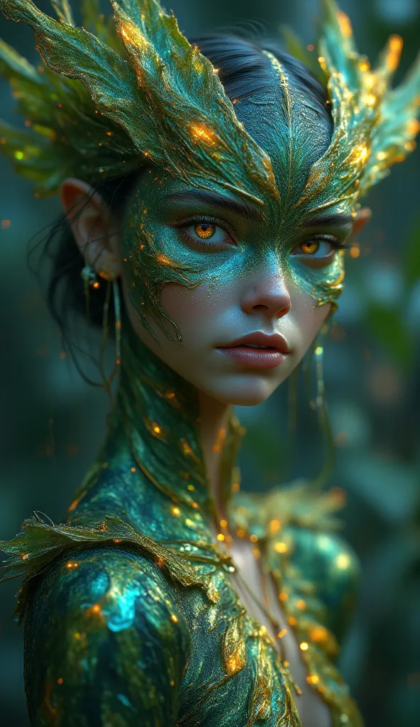 The inhabitants of this world resemble humans but bear distinct traits shaped by their planet’s unique environment. Their skin shimmers with a faint emerald hue, absorbing ambient energy from the lush surroundings. Their eyes, large and reflective, shift i...