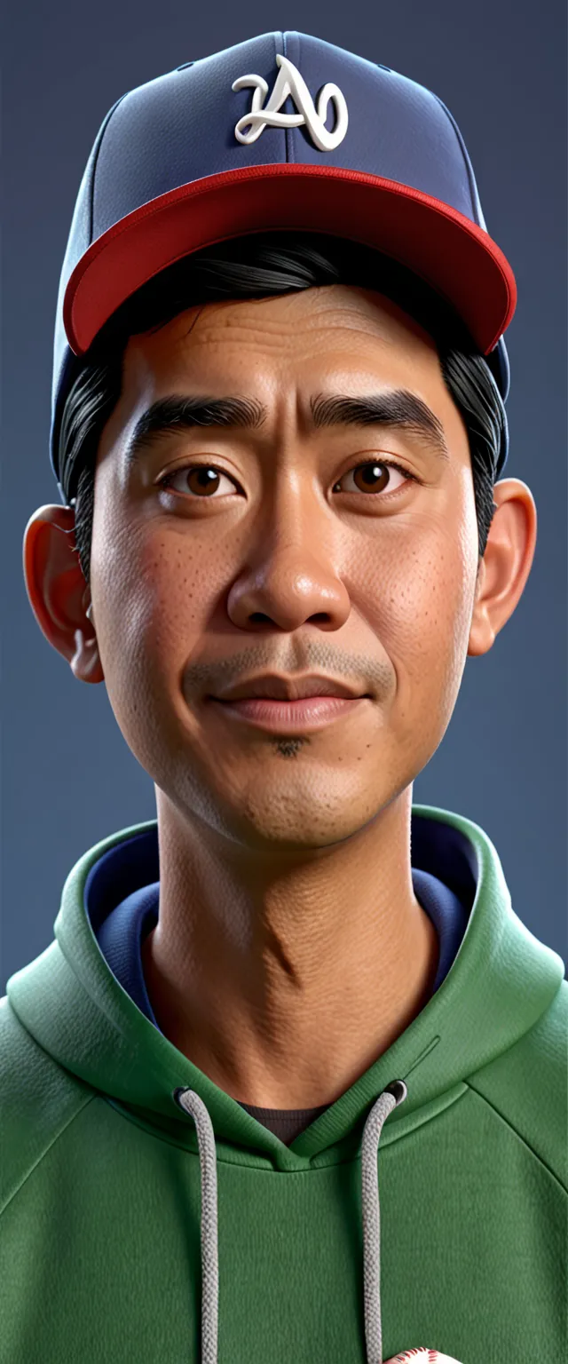 A closeup of a Indonesian man with a baseball hat on his head, wearing  hoodie, character headshot portrait, 8k portrait rendering, disney rendering, personagem de perto, retrato de personagem em close, Personagem 3D realistic, personagem estilizado, como ...