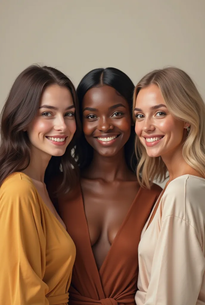 Create an image of white women, Brunettes and blacks and Asians 