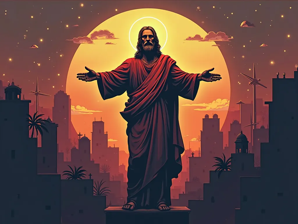 Create a logo for a GTA RP city called Blessed City, with Christ the Redeemer as the central element. The logo should convey the idea of a prosperous and blessed city,  with a touch of sophistication and power 