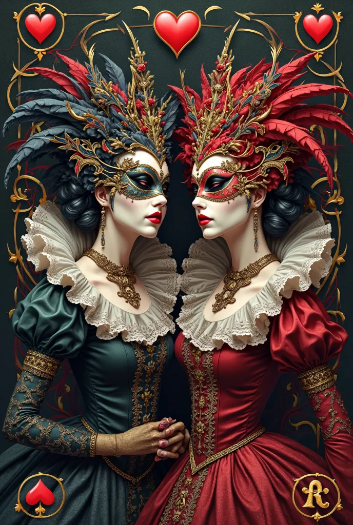 Design: MASQUERADE Use playing card motifs, particularly the Queen of Hearts, Queen of Spades, etc. Incorporate mathematical symbols (like π, ∑, √) into the design.