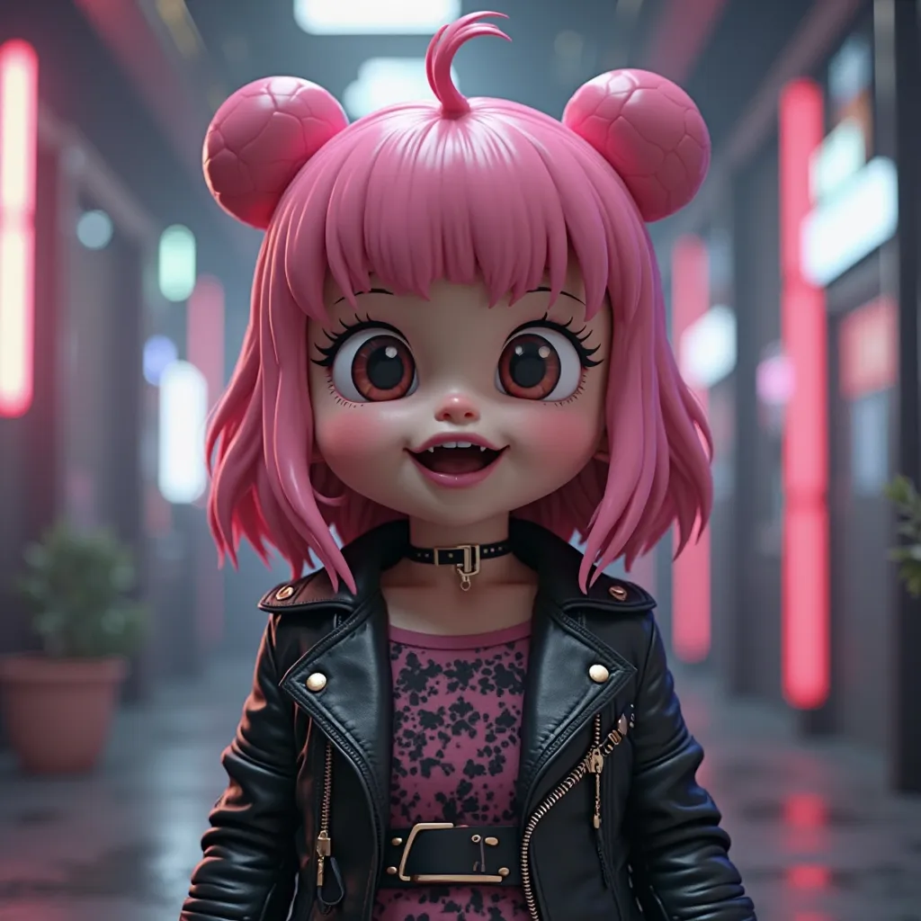 Fujiya Peko-chan、leather jacket、3D Animation、drool