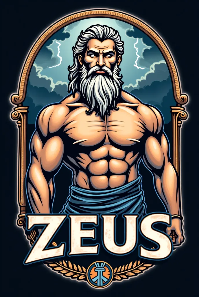 A logo for a barbershop owned by the god Zeus