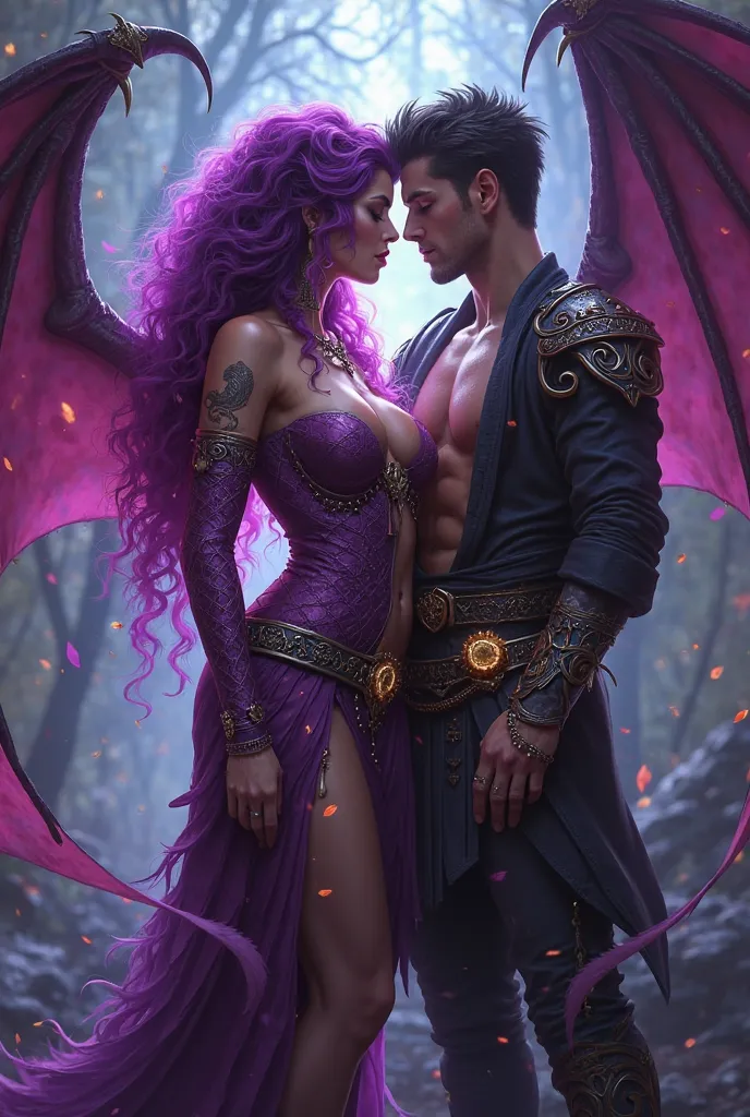 A hot, sexy, beautiful purple version of Alexstrasza taking her clothes off in front of an appalled, hot and handsome Wrathion.