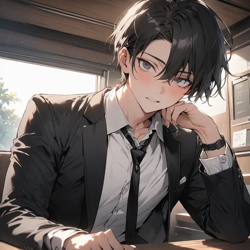 High Resolution, masterpiece, high quality,  black hair、Black Eyes、solo, 男子 high school student1人、boy、, droopy eyes, watching viewers、Mainly Face、handsome、 male、cool、17歳 male、 high school student、handsome man、 fresh 、schools、教室solo、Window seat、 black hair,...