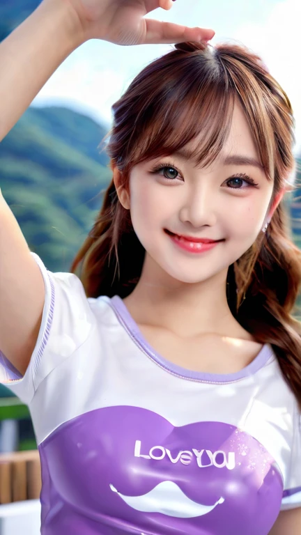 📌👉Masterpiece, Top Quality, clearly visible at close range, 3D format, Japanese-Korean stepdaughter, 25 years old, beautiful shiny white face, ,  fashion, summer, round neck T-shirt, thin waist, 'no bra', , light purple, The chest had a clear message that
...