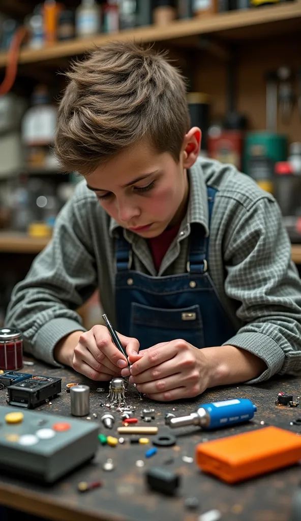 Aaron was only  when he challenged everything the experts thought possible. In his small makeshift workshop, surrounded by scrap metal and circuits old, he was working on his greatest invention: an infinite battery.