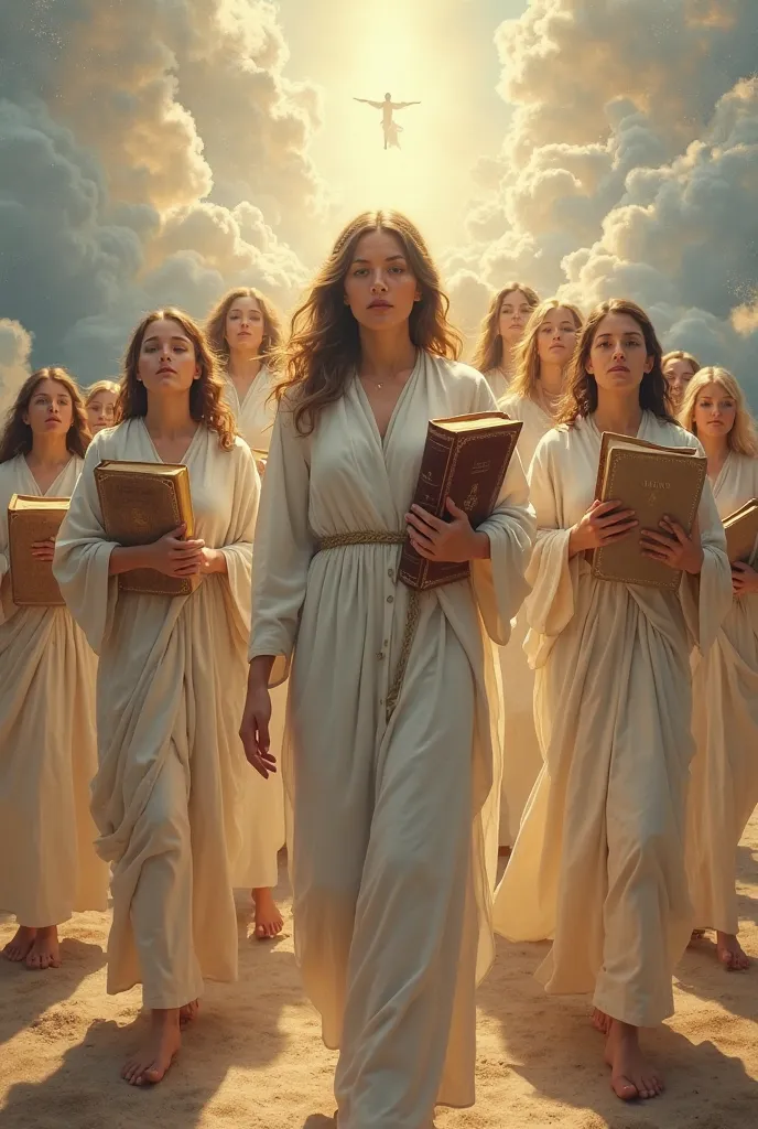 Women with the Bible in their Hands walking to heaven