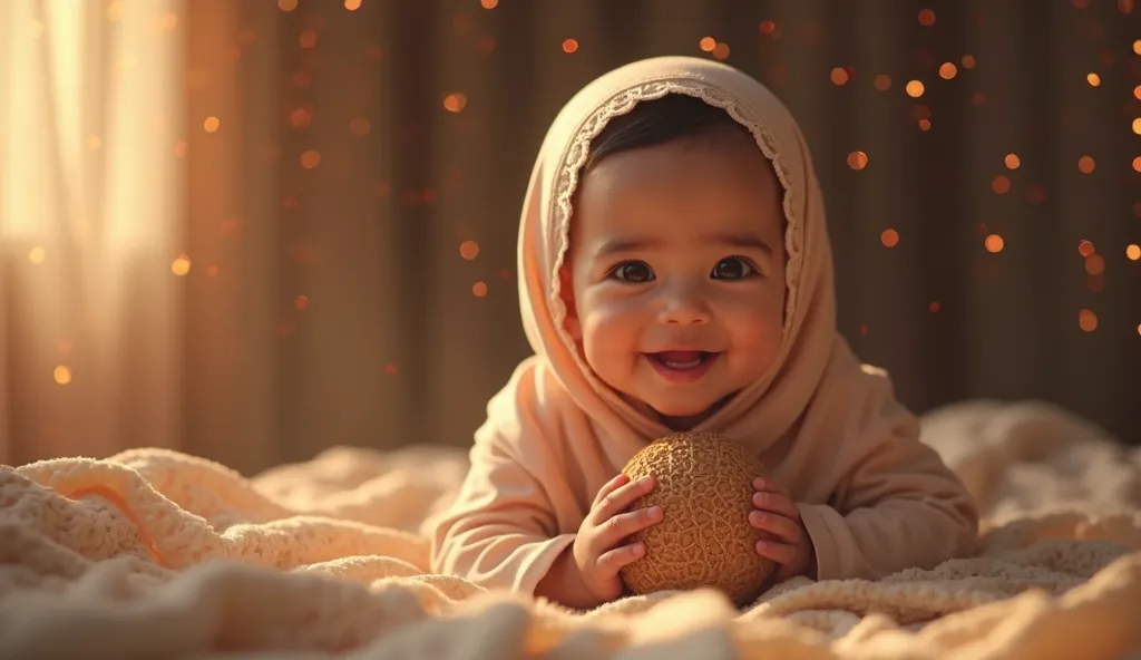 Transform the following sentence into and transform it into an image:
Collect memories and accumulate smiles, everything else is temporary , cute muslim baby girl 