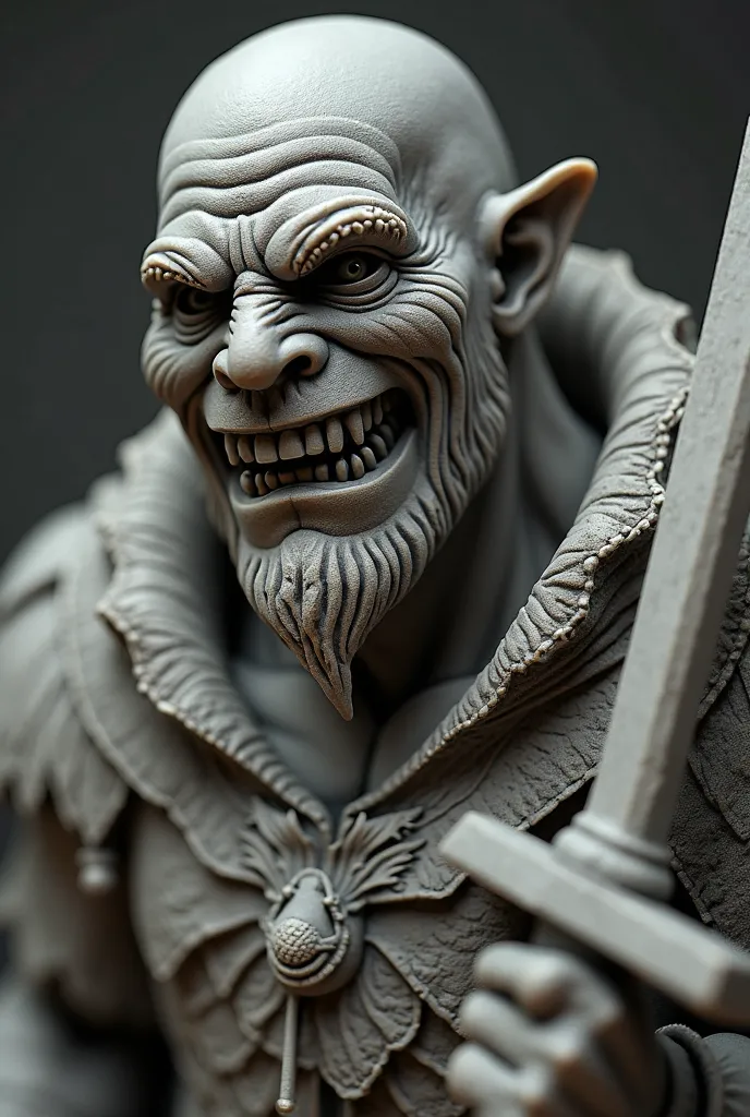 a close up of a small statue of a man with a sword, concept art inspired by Hu Zaobin, featured on polycount, new sculpture, skaven, kobold, tabletop miniature, 😱 chaos · nightmare resin, grog strongjaw, resin miniature, “erebos’s titan, high detail and ve...