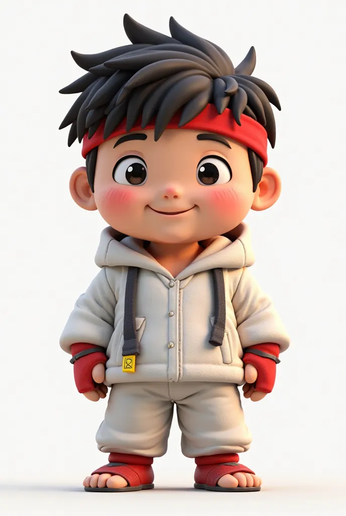 ryu, , , full body,
 happy expression,
Wearing a hoodie,
Background: white,
Drawing style: 3D Pixar/Disney, chibi.