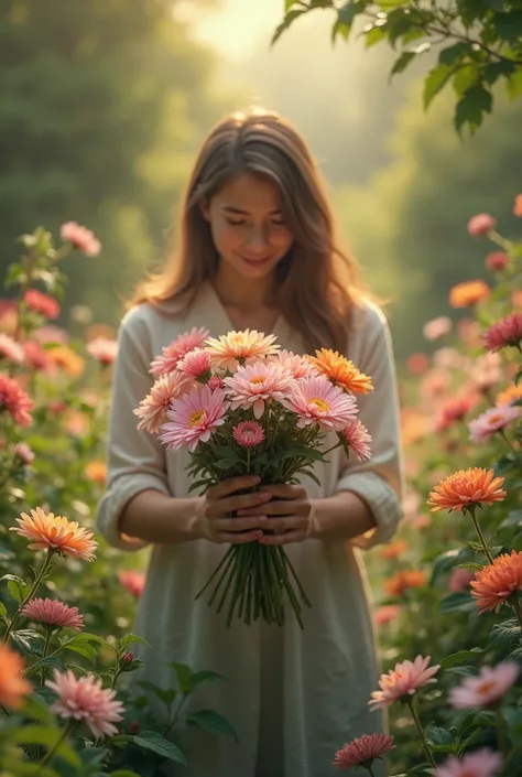  holding flowers picking in the garden 