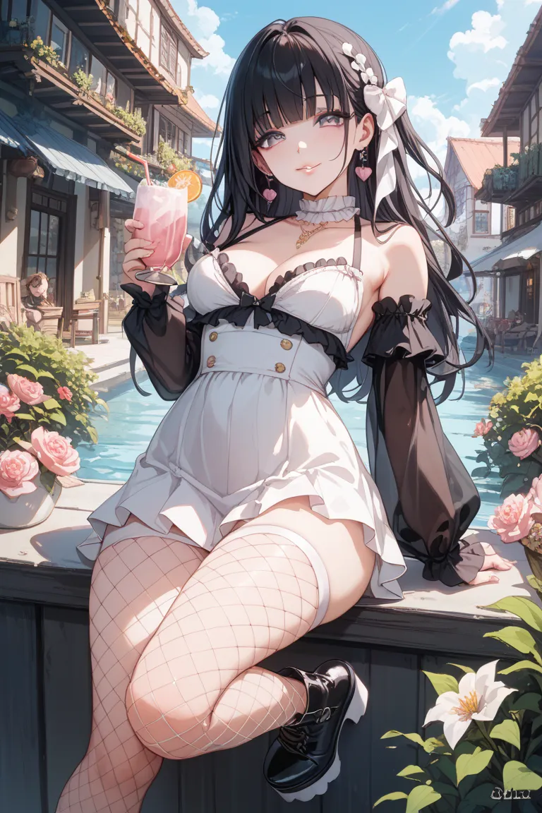 Long black hair with pink tips、younger landmine girl、18 years old、A fleeting atmosphere、dark makeup with big eyes、 white skin、Light pink lips、three sizes of 86-60-88、D Cup Breasts、 Slim waist、Round Hips、White legs stretch smoothly、Yandere（yandere）So Dele D...