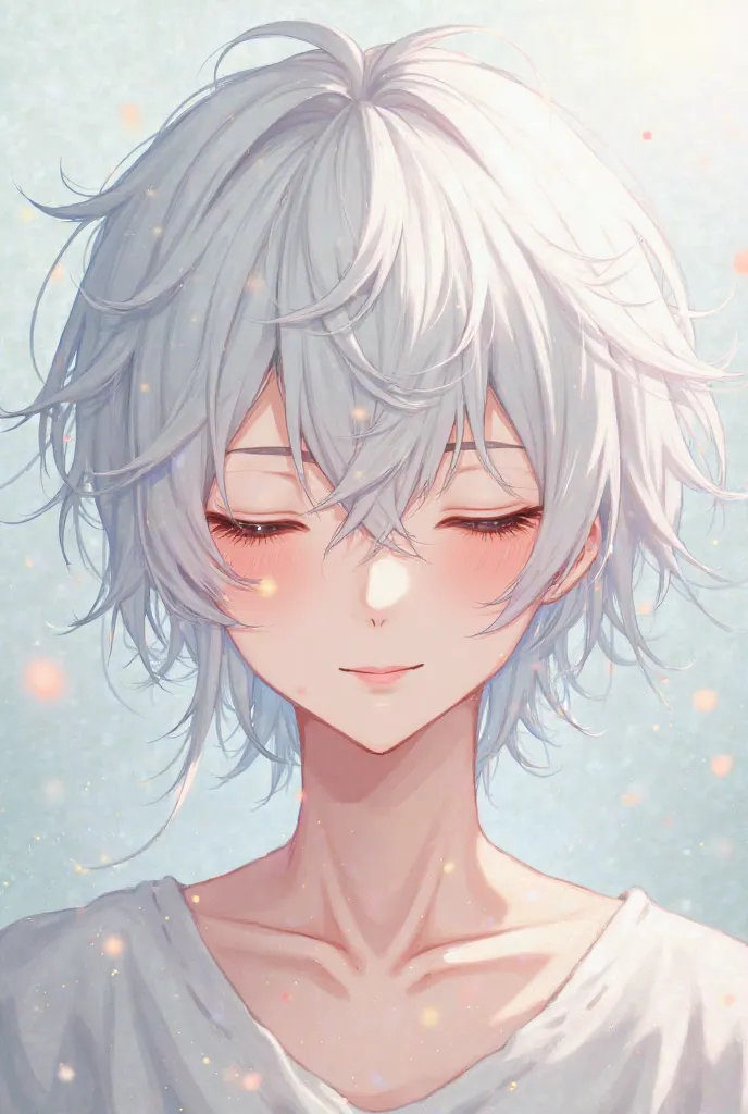 Anime boy with white hair with closed eyes